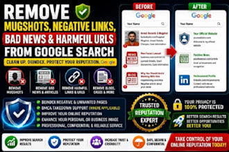 deindex harmful urls, remove mugshots and negative google results