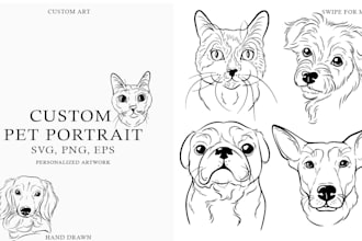 draw custom pet portrait in line art vector illustration