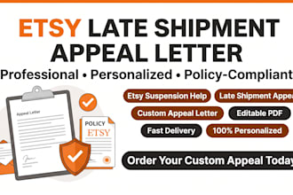 write a professional etsy late shipment appeal letter