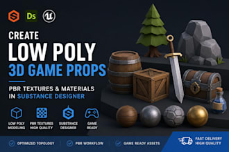 create low poly 3d game props, pbr textures and materials in substance designer