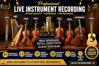 record quality oboe, harp, violin, cello, viola, fiddle,contrabass and guitar