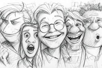 draw your book in digital line art in vintage magazine style