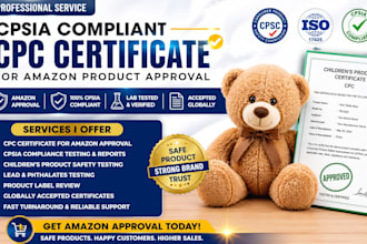 provide cpsia compliant CPC certificate for amazon product approval
