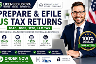 prepare and efile US tax returns 1040, 1065, 1120, llc tax