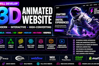 develop 3d animated website 3d webflow site  threejs ,r3f and webgl wix studio