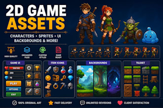 create 2d game assets, game UI, characters, sprites and backgrounds