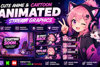 create cute anime and cartoon animated stream graphics