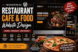 design wordpress restaurant cafe food ordering website menu booking redesign SEO