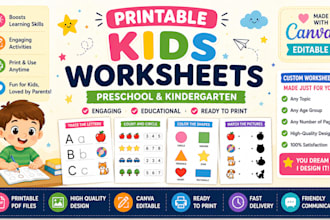 design printable kids worksheets and activity pages in canva