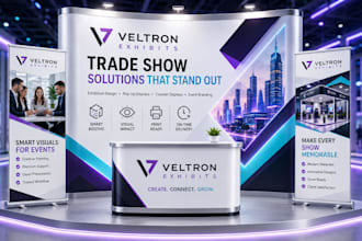 design eye catching trade show booth, exhibition stand, backdrop, pop up banner