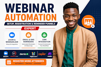setup webinar registration, automation and email reminder funnel
