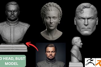 sculpt realistic 3d head, bust, statues,  bust model, 3d face model for 3d print