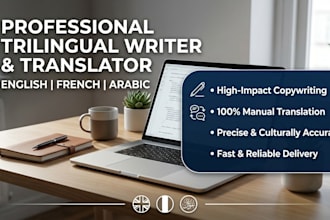 write compelling copy and translate english french arabic