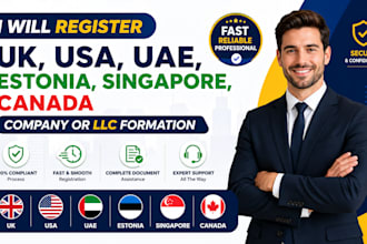 register UK, USA, uae, estonia, singapore, canada company or llc formation