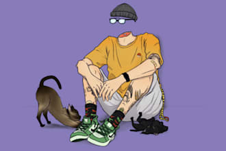 illustrate a stylized comic character portrait with urban streetwear styl
