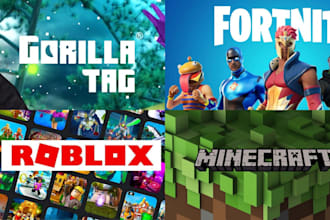 design youtube thumbnail for gorrila tag, fortnite,roblox and minecraft games