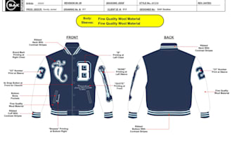 make a professional tech pack for jackets bomber varsity and outerwear clothing