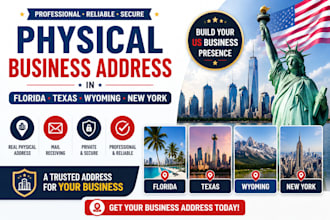 provide a physical business address in florida, texas, wyoming and new york