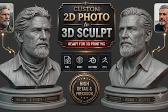 sculpt realistic 2d photo to 3d bust likeness 3d head model stl 3mf 3d printing