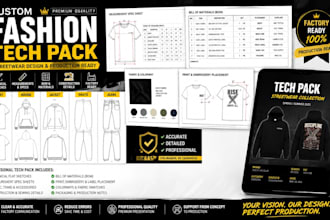 create clothing tech pack streetwear design technical sketches and specs
