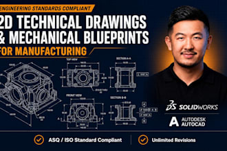 create 2d technical drawing, mechanical engineering blueprint for manufacturing