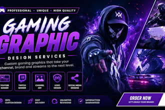 do gaming youtube banner, channel art twitch banner and logo you tube automation