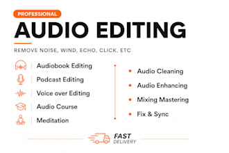 do audio editing to remove background noise, fix sound in audio, edit podcast