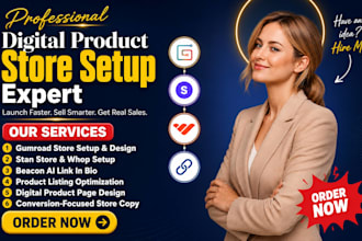 setup german gumroad store, stan store, whop, beacon ai link in bio setup