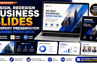 do powerpoint presentation design, goggle slides, pitch deck, canva slide design