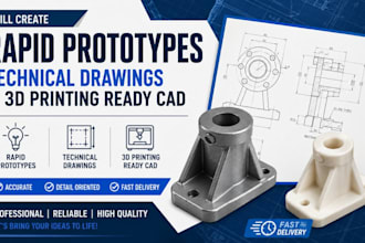 create rapid prototypes, technical drawing, and 3d printing ready cad