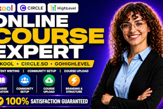 create online course content, set up skool, circle so or gohighlevel community