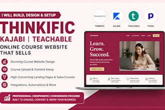 build thinkific website kajabi website online course teachable course website