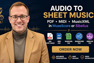 transcribe audio to sheet music PDF midi musicxml in musescore or sibelius