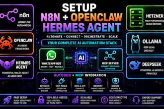 setup n8n openclaw hermes agent hetzner ollama deepseek autogen mcp whatsapp bot