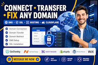 connect domain, fix dns, transfer, redirect and setup hosting