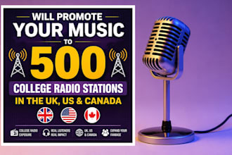 promote your music to 500 USA UK canada college radio stations and music blogs