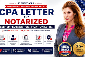 prepare CPA letter and notarized comfort letter for lenders and banks