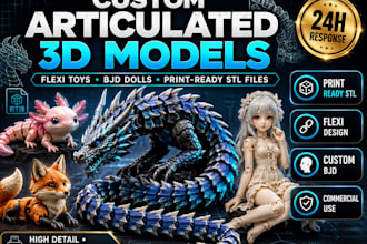 create flexi articulated model 3dbjd doll 3d toys for 3d printing