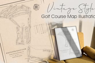 make you a golf course map on a vintage illustration