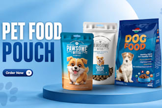 design pet food pouch packaging, dog treat label design for pet and dog brands