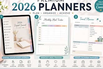 design 2026 digital hyperlinked journal monthly meal printable travel planner