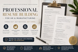 write an ats resume for HR, manufacturing, operations, sales, or marketing jobs