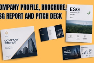 design a company profile, brochure, esg report and pitch deck that wins