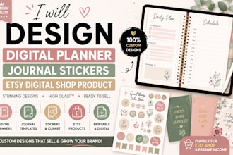 design digital planner journal stickers etsy digital shop product