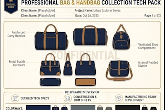 create a factory ready bag tech pack for manufacturing