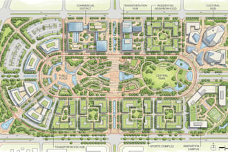 design architectural site plan, master plan, 3d site plan rendering