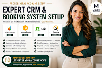 setup dubsado crm, honeybook, 17hat, acuity scheduling for appointment booking