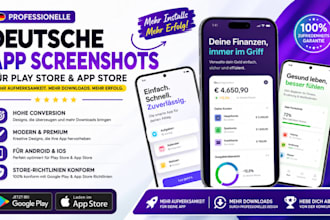design german app screenshots for play store, app store google play, mobile apps