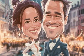 create professional caricatures for couples or wedding gift