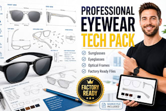 design professional eyewear tech pack design for sunglasses factory tech pack